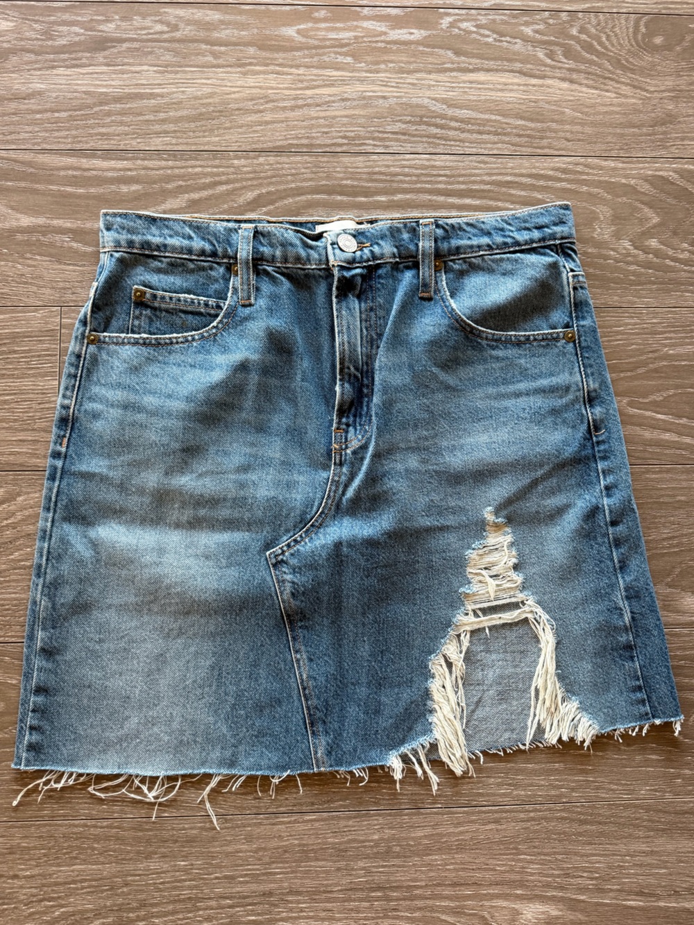 Frame Denim Distressed Jean Skirt